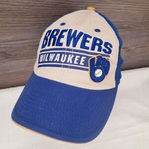 MLB Milwaukee Brewers Fan Favorite Snapback Adjustable Blue Tan Mesh Hat Cap